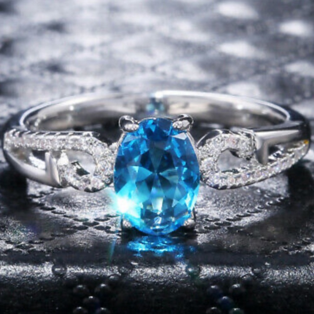 New S925 Sterling Silver Ring Oval Cut Aquamarine - Picture 2 of 8